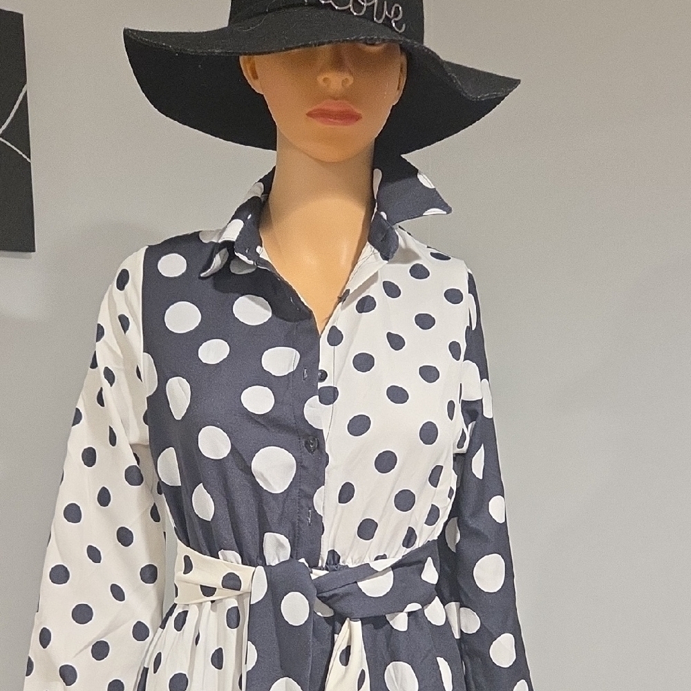 Polka Dot Maxi Dress - Black and White - Picture 3 of 13